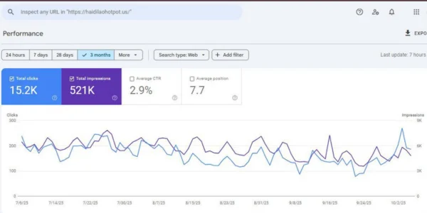 SEO growth data from Google Search Console